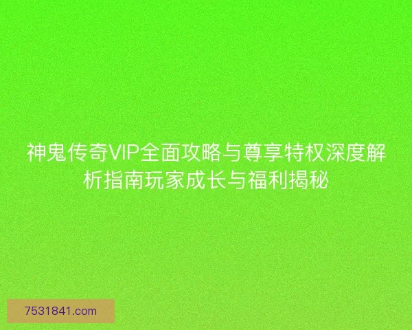 神鬼传奇VIP全面攻略与尊享特权深度解析指南玩家成长与福利揭秘