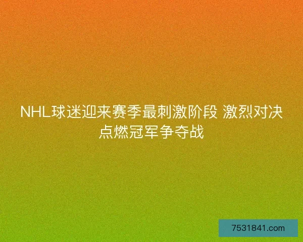 NHL球迷迎来赛季最刺激阶段 激烈对决点燃冠军争夺战