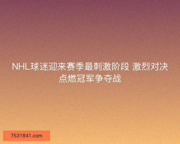 NHL球迷迎来赛季最刺激阶段 激烈对决点燃冠军争夺战 NHL球迷迎来赛季最刺激阶段 激烈对决点燃冠军争夺战